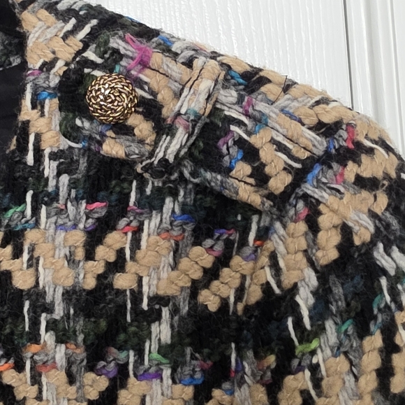 Etcetera Tweed Boucle Wool Houndstooth Blazer Black Multicolor Size 12 - Picture 6 of 11